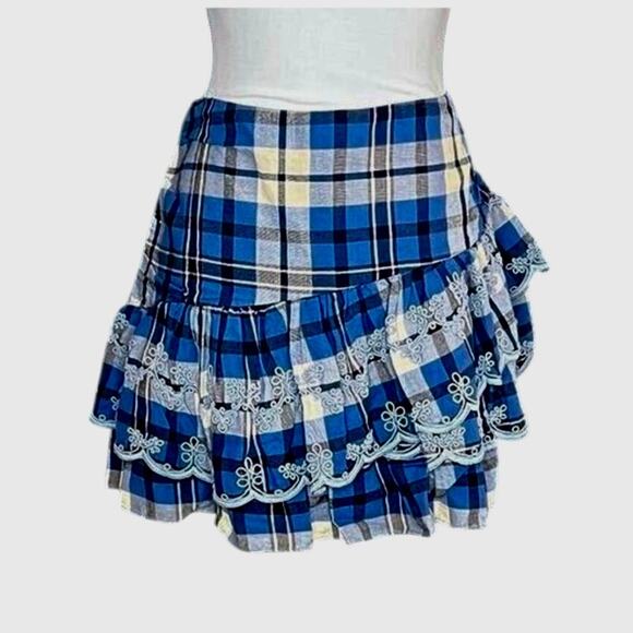 *NWT LOVESHACKFANCY Como Plaid Mini Skirt DENIM SKIES Blueberry Pie - Sz 8 - Picture 9 of 10